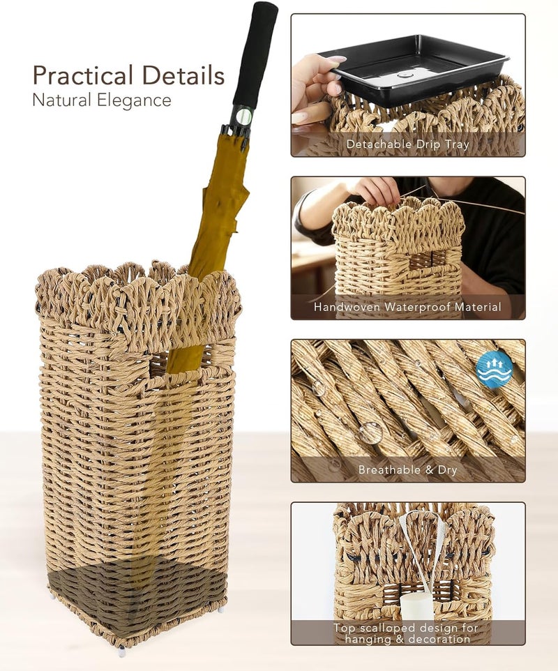 AceList Rattan Umbrella Stand, Scalloped Umbrella Holder for Entryway, Woven Umbrella Basket, Free Standing Rack for Home, Office, Outdoor - Image 2